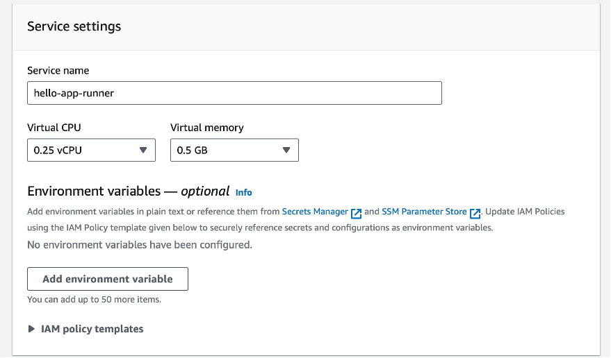 Service settings in AWS App Runner
