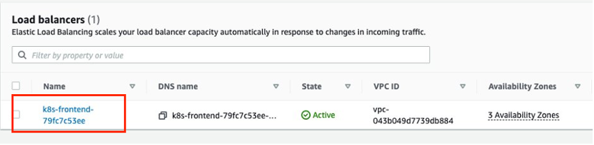 Viewing Load Balancer name