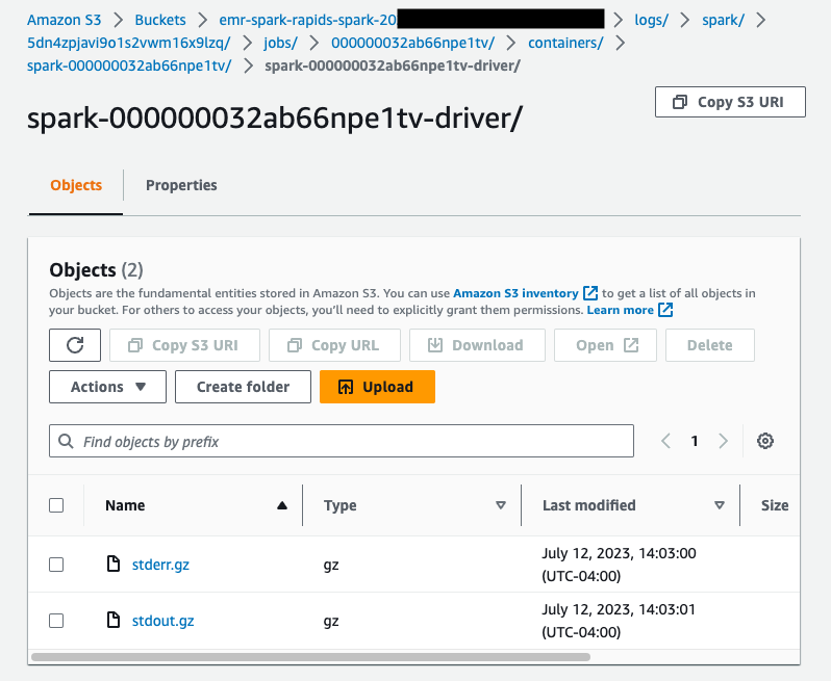 Spark log files in S3 bucket