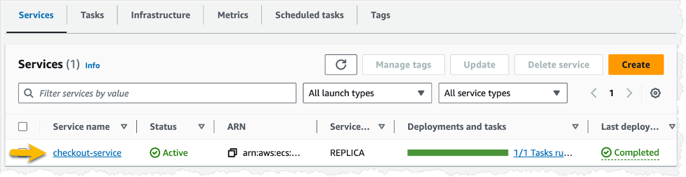 Checkout Amazon ECS service