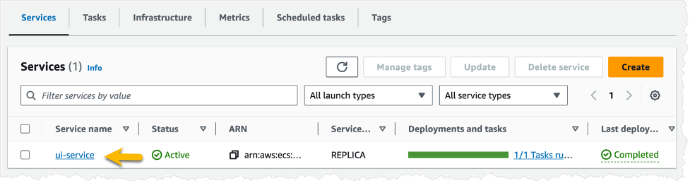 Retail store frontend Amazon ECS Service