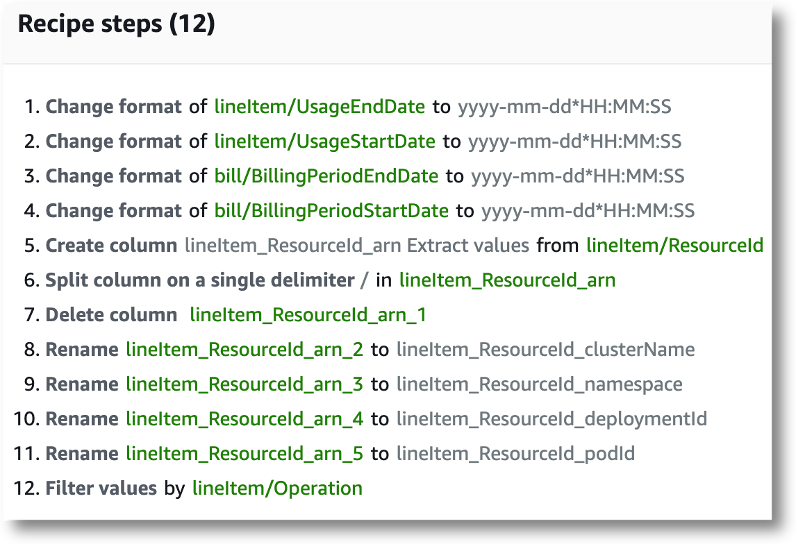 AWS Glue Databrew recipe steps
