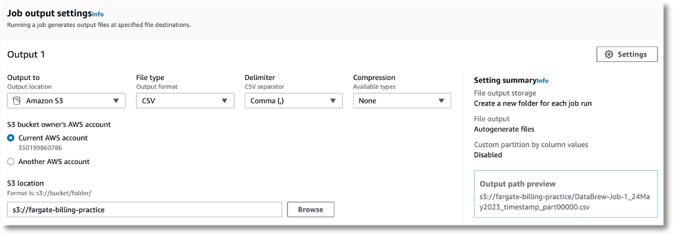 Console view of AWS Glue databrew showing monthly job creation step.