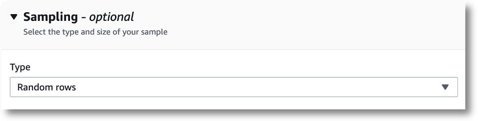 Console view of AWS Glue data brew showing sampling configuration.