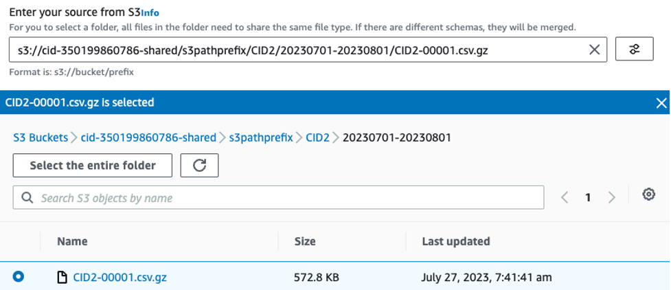 Console view of source dataset configuration for AWS Glue Databrew