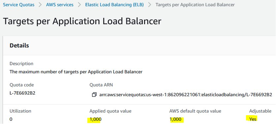 Targets per Application Load Balancer View in Service Quotas