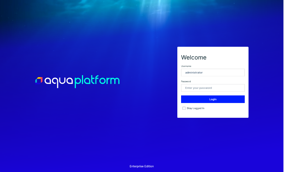 Aqua Platform login screen