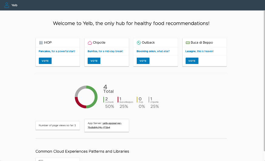 Yelb application screen