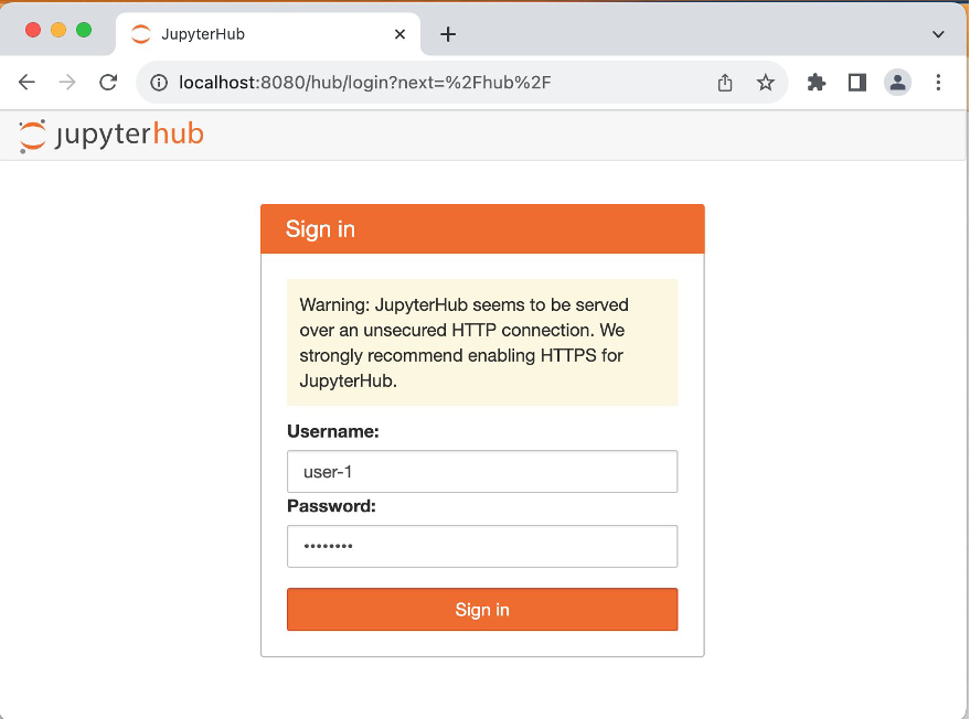 JupyterHub's login screen