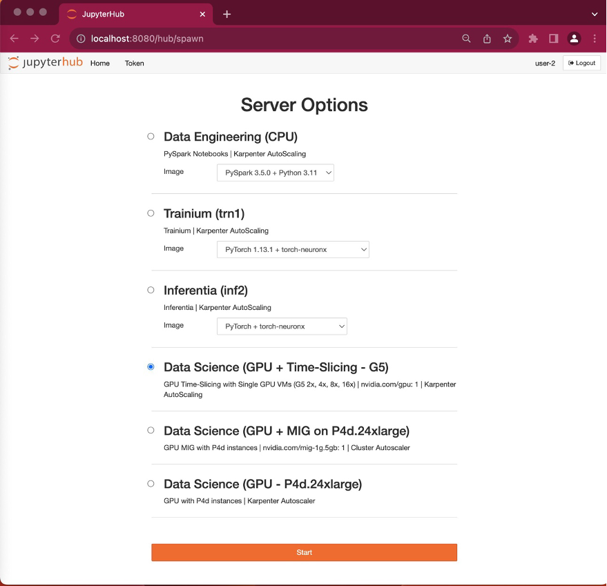 JupyterHub profiles for user-2