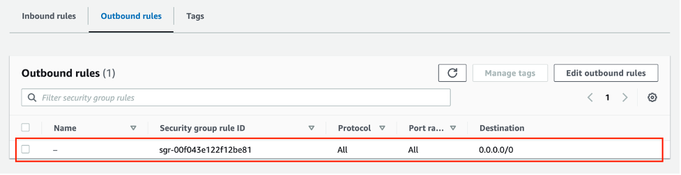 Cluster security group default outbound rules