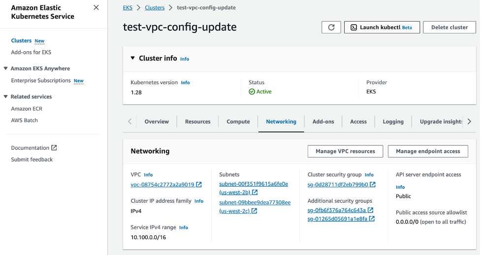 Sample cluster with two subnets