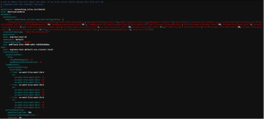 edit the istio destination rule