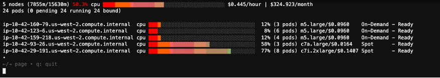 eks-node-viewer showing karpenter provisioned nodes