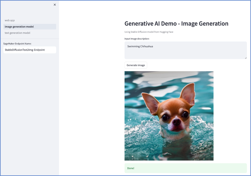 Streamlit app showing Stability AI output