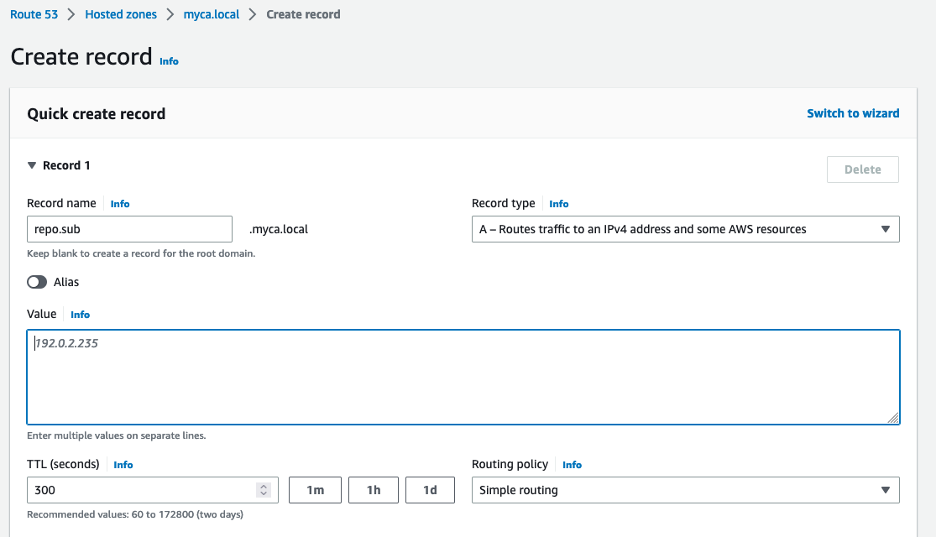 Create DNS record in Amazon Route 53