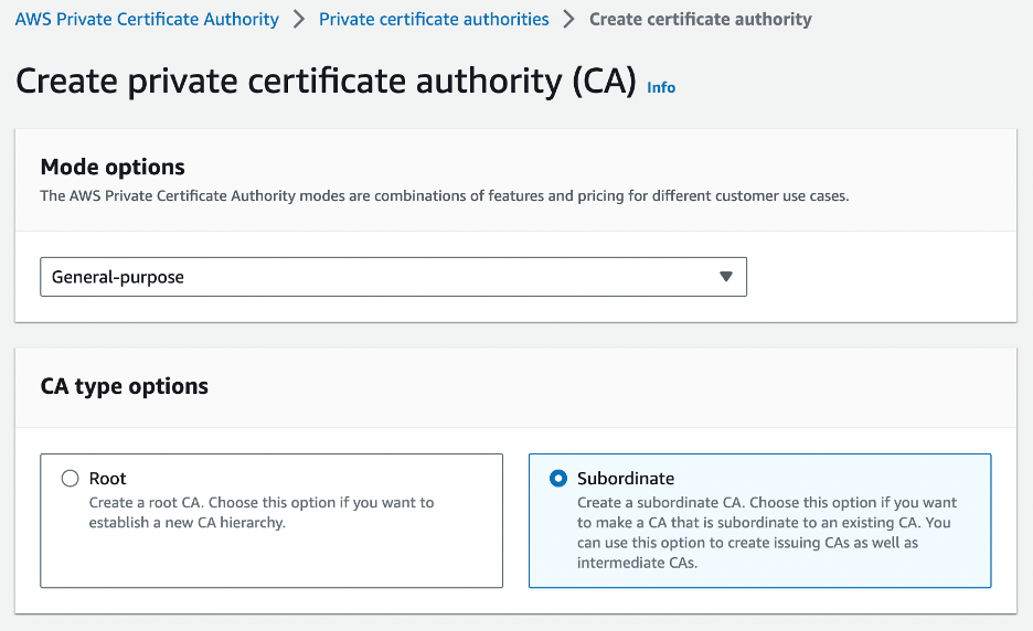 Create Subordinate certificate authority