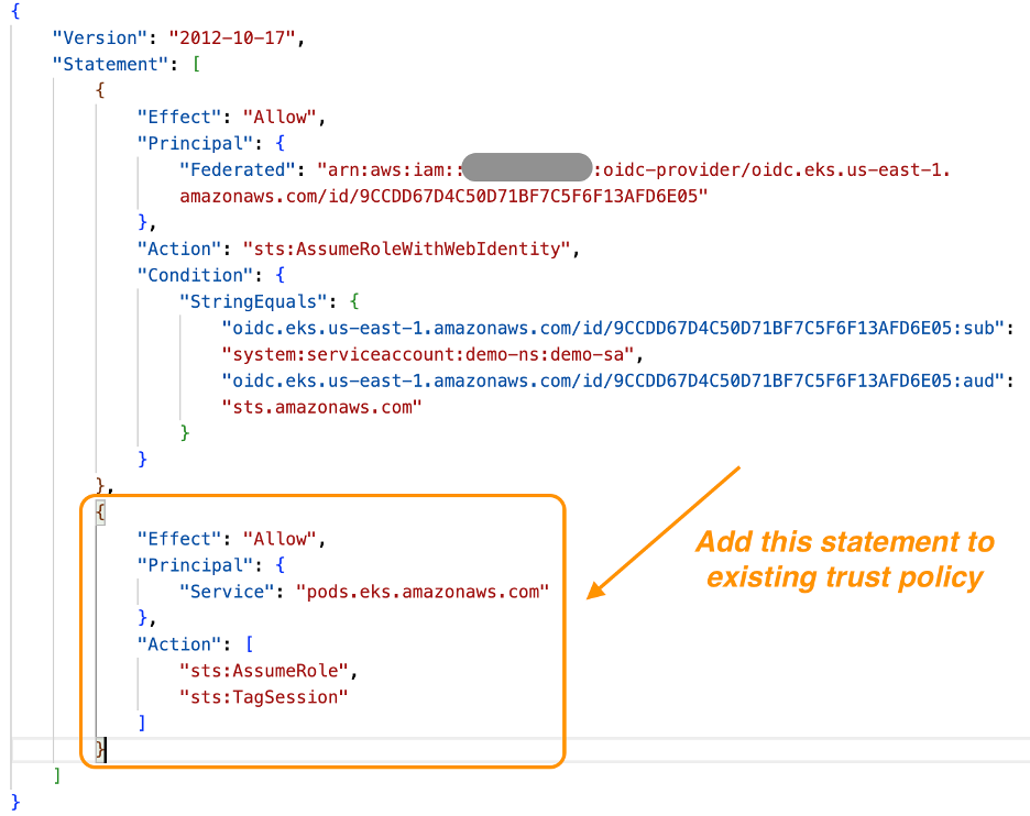 IAM Role trust policy to trust both EKS Service Principal and OIDC Provider