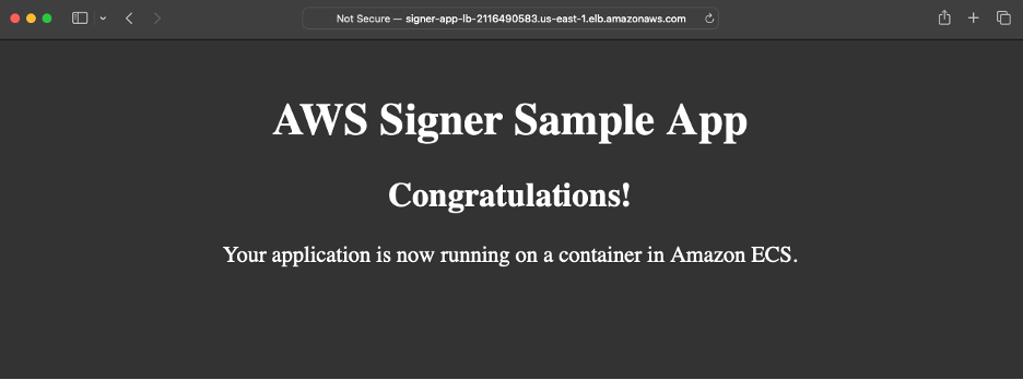 Figure 8. The running web application on Amazon ECS.