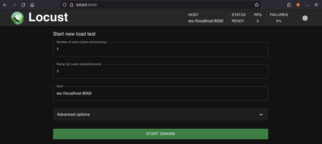 Figure 4. Locust start page