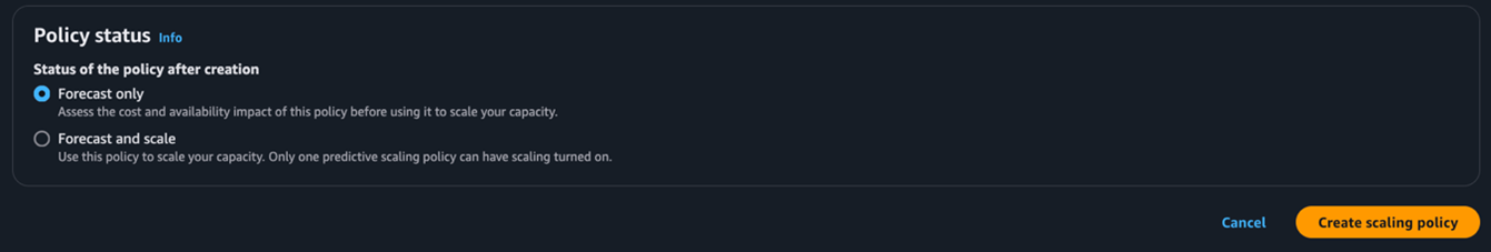 Figure 3. Create Predictive Scaling with Forecast Only mode 