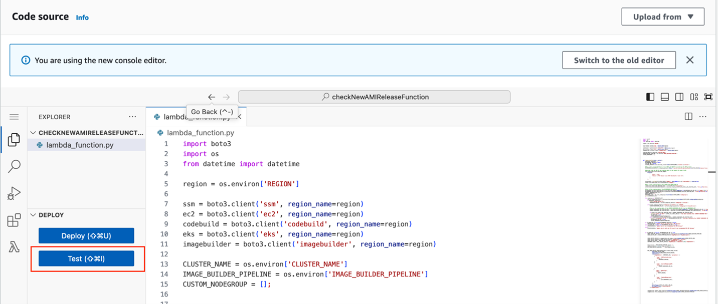 Figure 5: Triggering the checkNewAMIRelease Lambda function