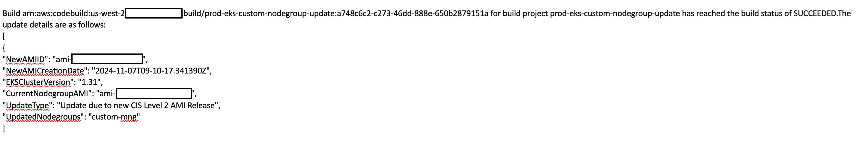Figure 10: Amazon SNS sends notification with the update details when the CodeBuild run is completed.