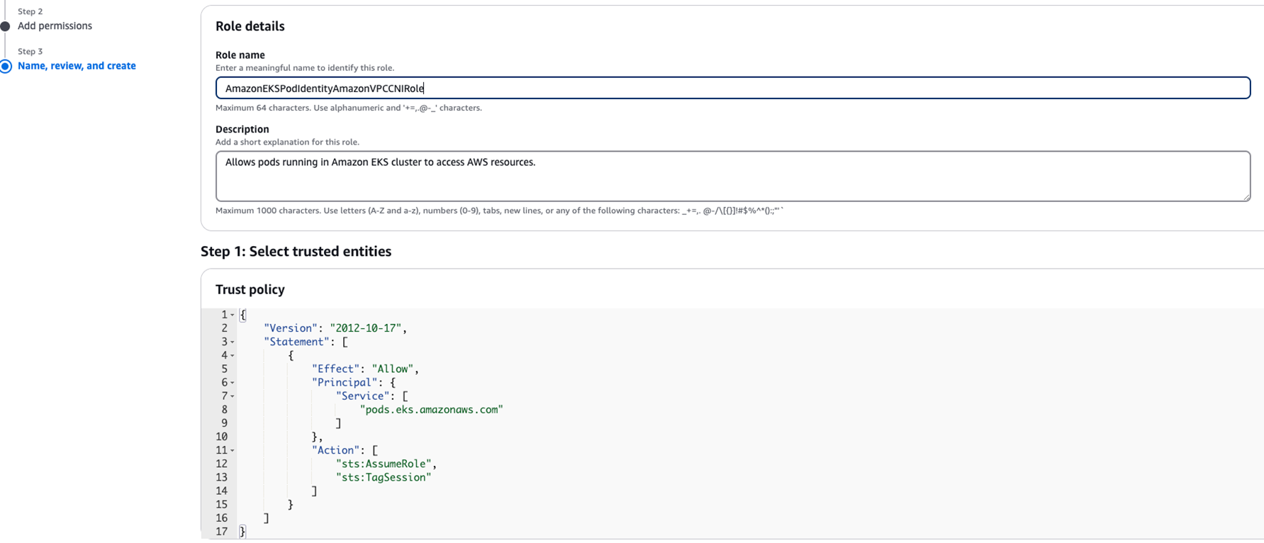 Figure 5: Completed permissions for the role