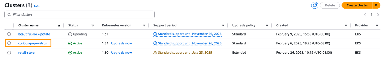 Figure 1: Selecting an existing Amazon EKS cluster to edit