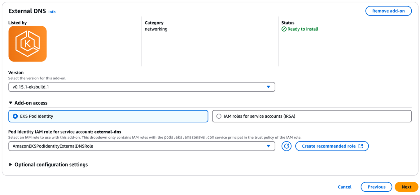 Figure 9: Newly created role assigned to the external DNS add-on