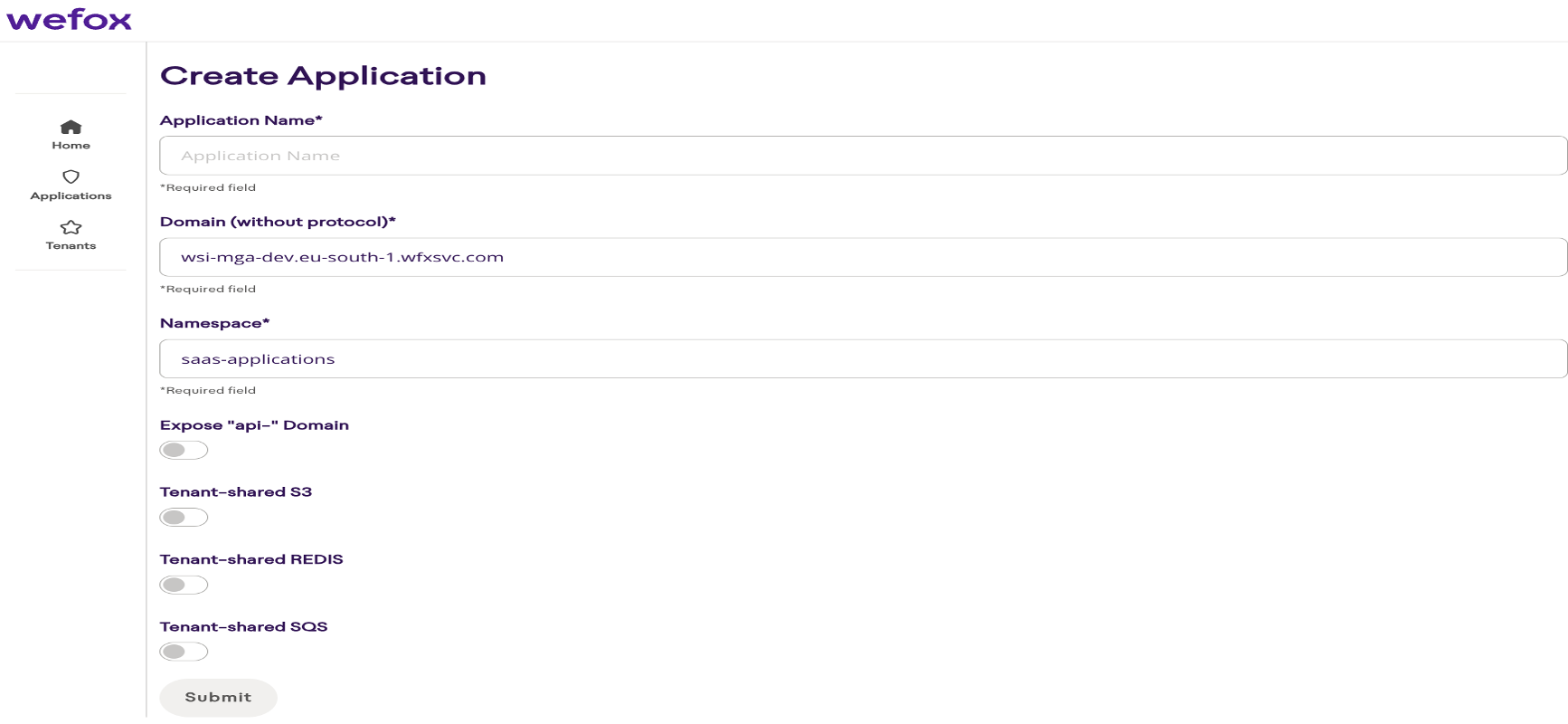 to be provisioned and available to all the services comprising the application. Figure 3: UI for internal teams – part 1