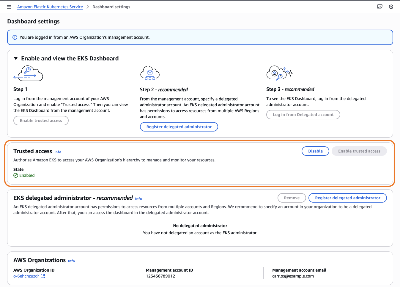 Figure 2: Dashboard settings