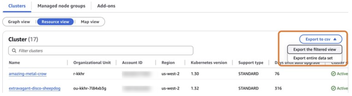 Figure 13: Choose Export to csv to download a csv file