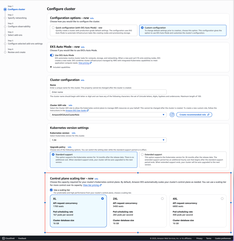 Create EKS cluster with provisioned control plane scaling tier