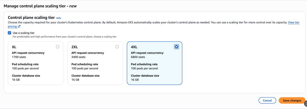 Update EKS control plance scaling tier