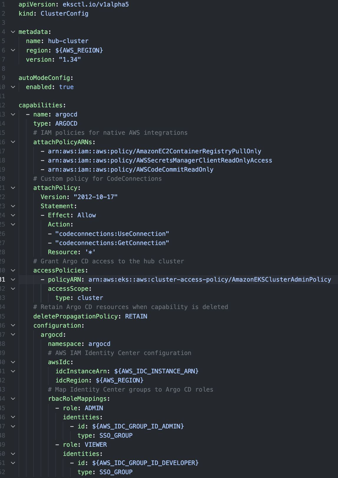 “Figure 2: eksctl cluster configuration for hub cluster”
