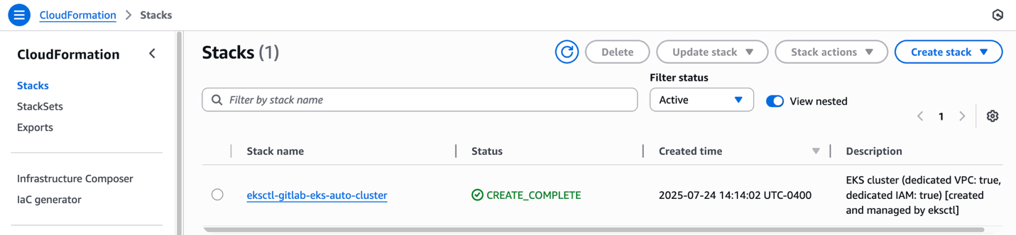 Figure 3: AWS CloudFormation templateFigure 4:EKS Auto Mode cluster